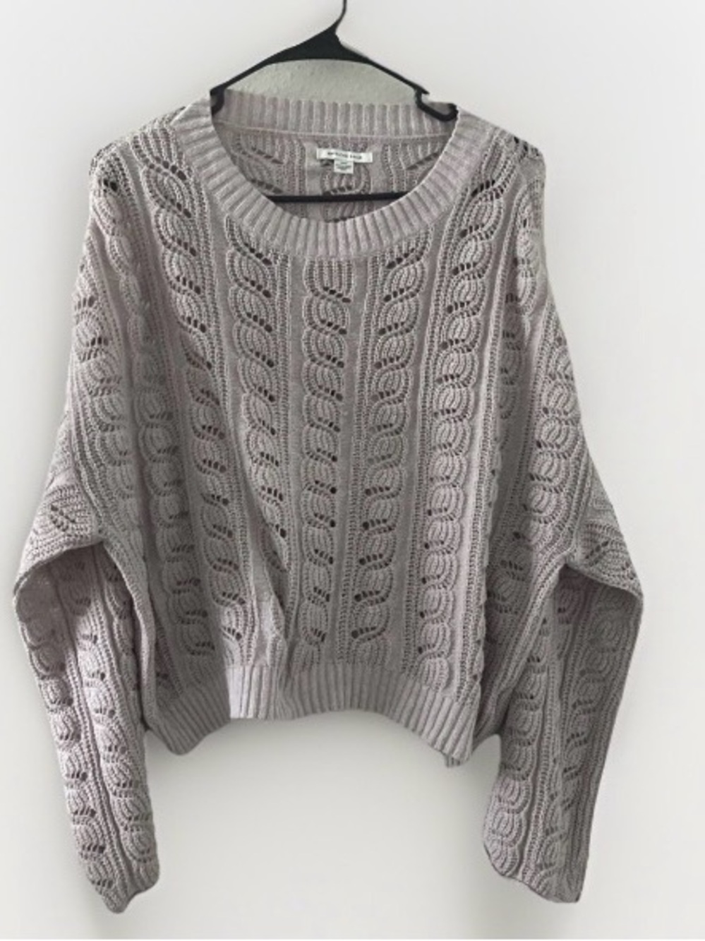 American Eagle Lilac Chunky  cropped sweater Crochet Size large Cable-Knit